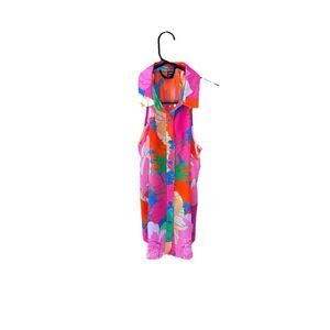 SHEIN Blouse Adult M Floral Colorful SemiSheer Shirt Women Buttons Sleeveless